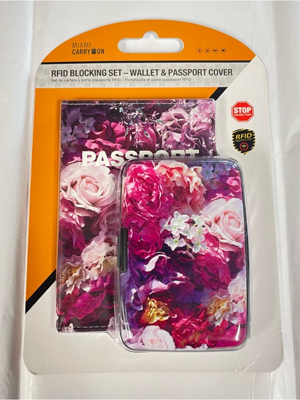 NEW! RFID Blocking Set Wallet and Passport Cover by Miami Carry-On Vacation Rose